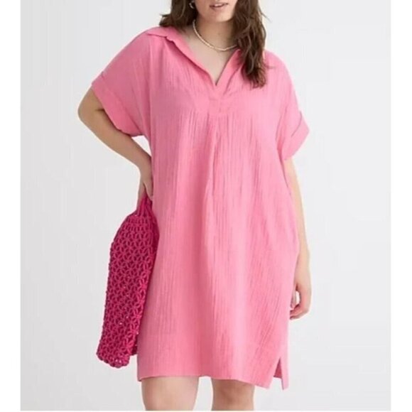 J Crew Shirt Dress Womens Large Tea Rose Pink Mini Gauzy Popover Beachy Boho - Picture 1 of 8